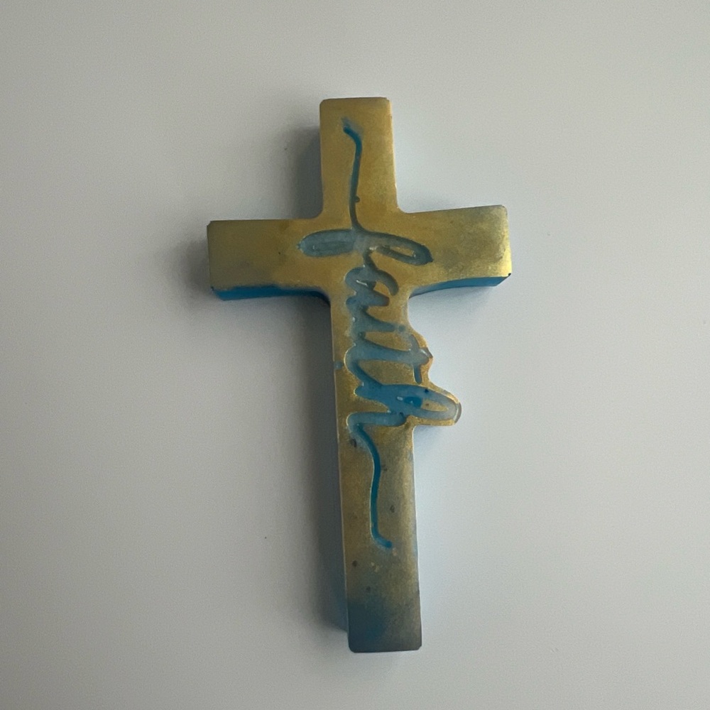 Handmade Faith Cross Wall Magnet - Golden and Blue